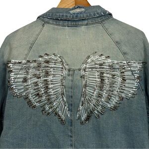 Lifted Anchors RARE Punk Grunge Safety Pin Wings Painted Denim Jean Jacket XL